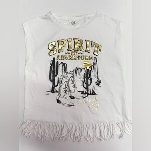 Girl/ Kids White and Gold Western Spirit Tee with Fringe